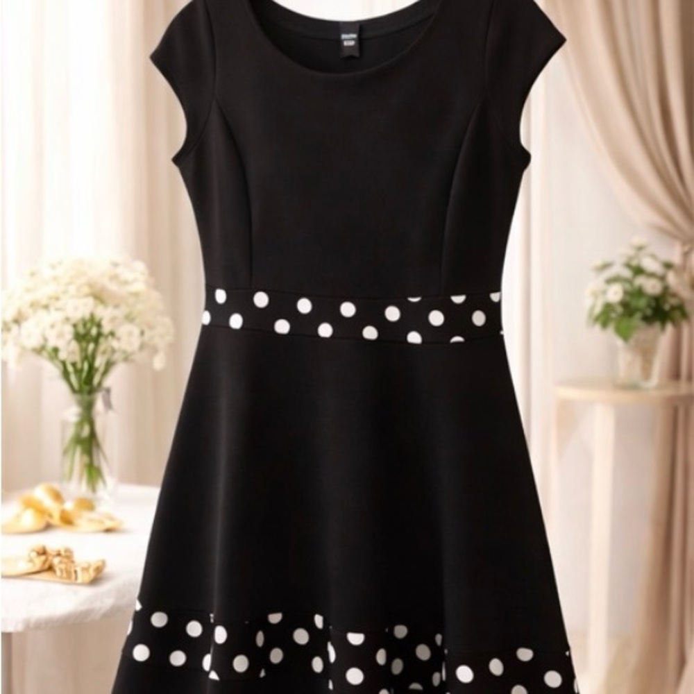 Black Polka Dot Fit-and-Flare Dress